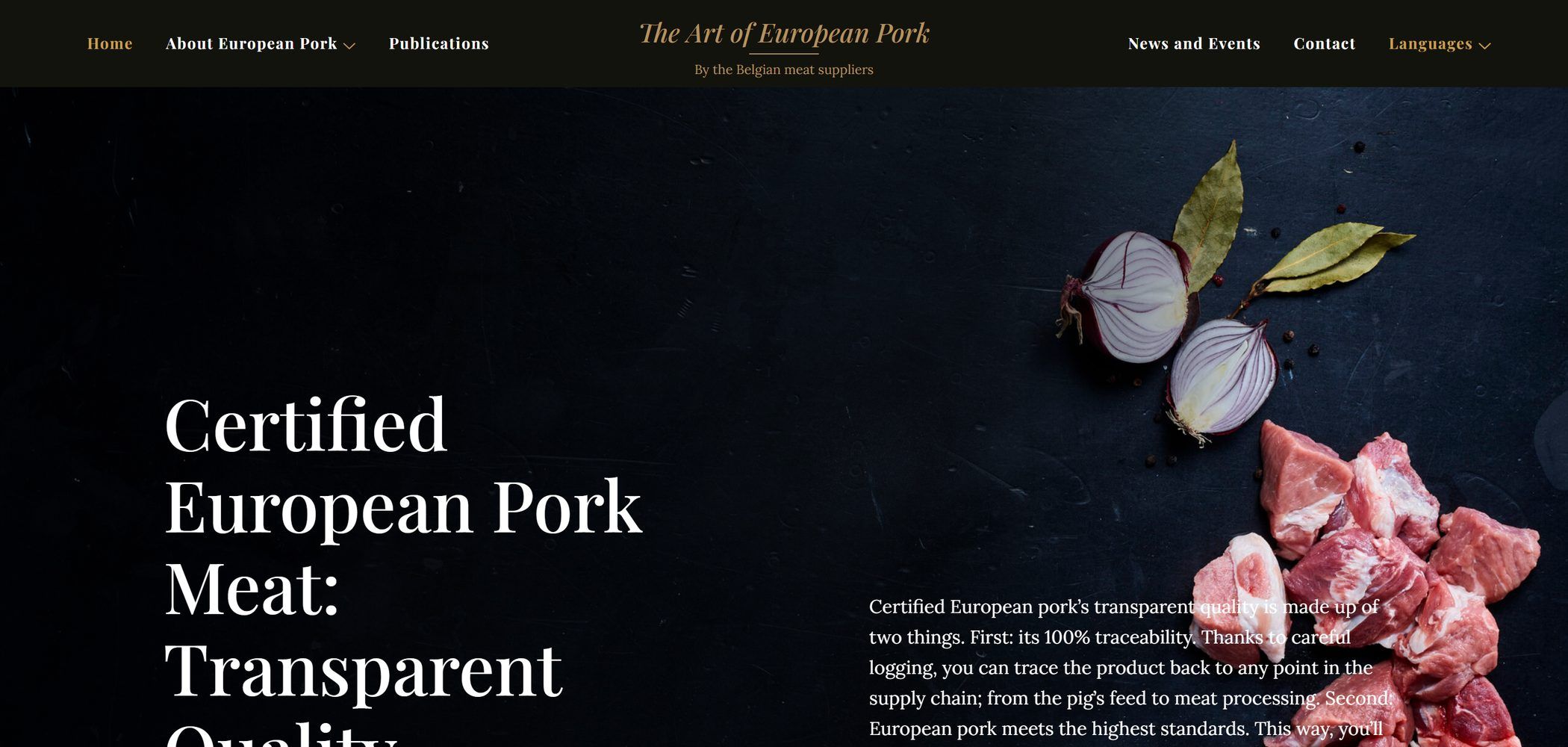 European Pork website, homepage on desktop
