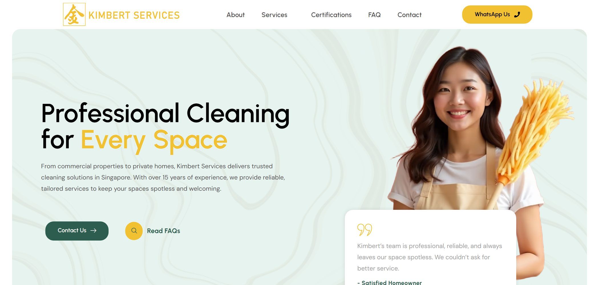 Kimbert Services website, homepage on desktop