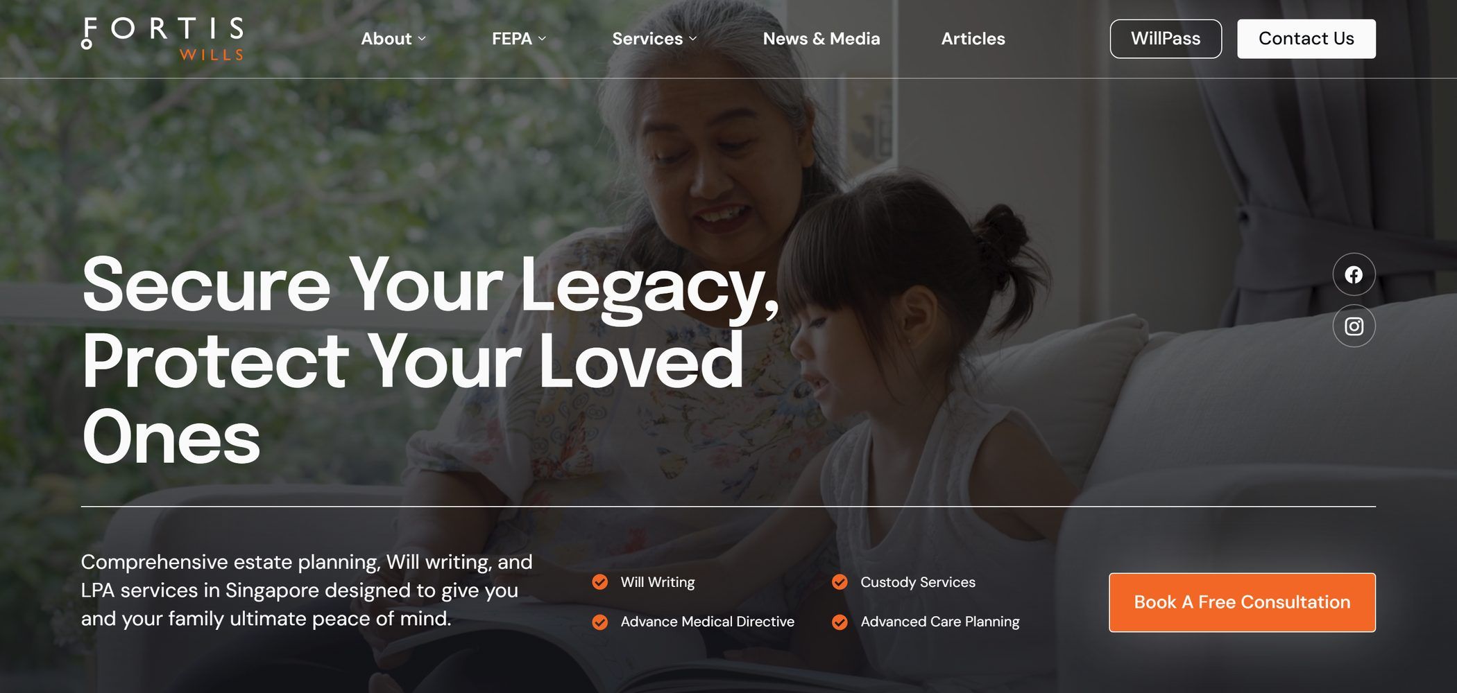 FortisWills website, homepage on desktop