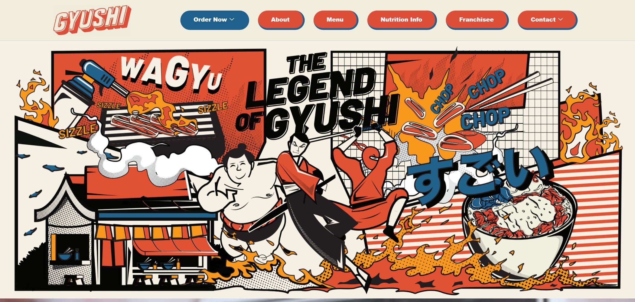 Gyushi website, homepage on desktop