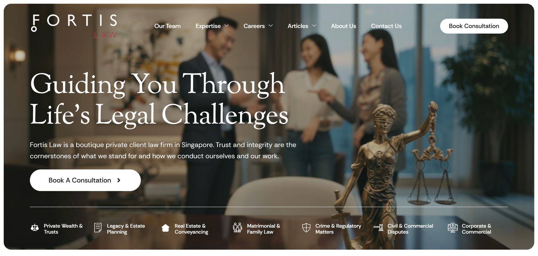 Fortis Law website, homepage on desktop