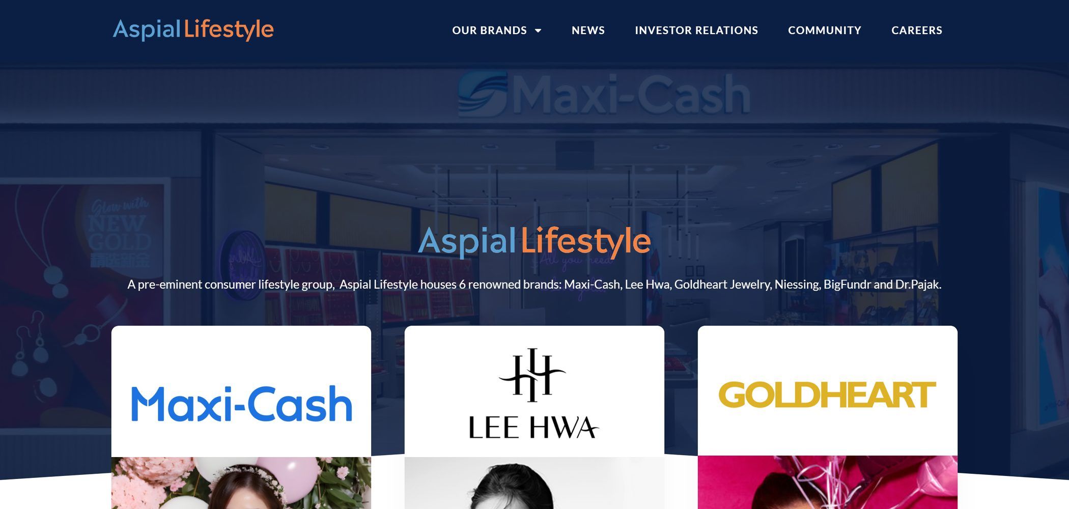 Aspial Lifestyle website, homepage on desktop