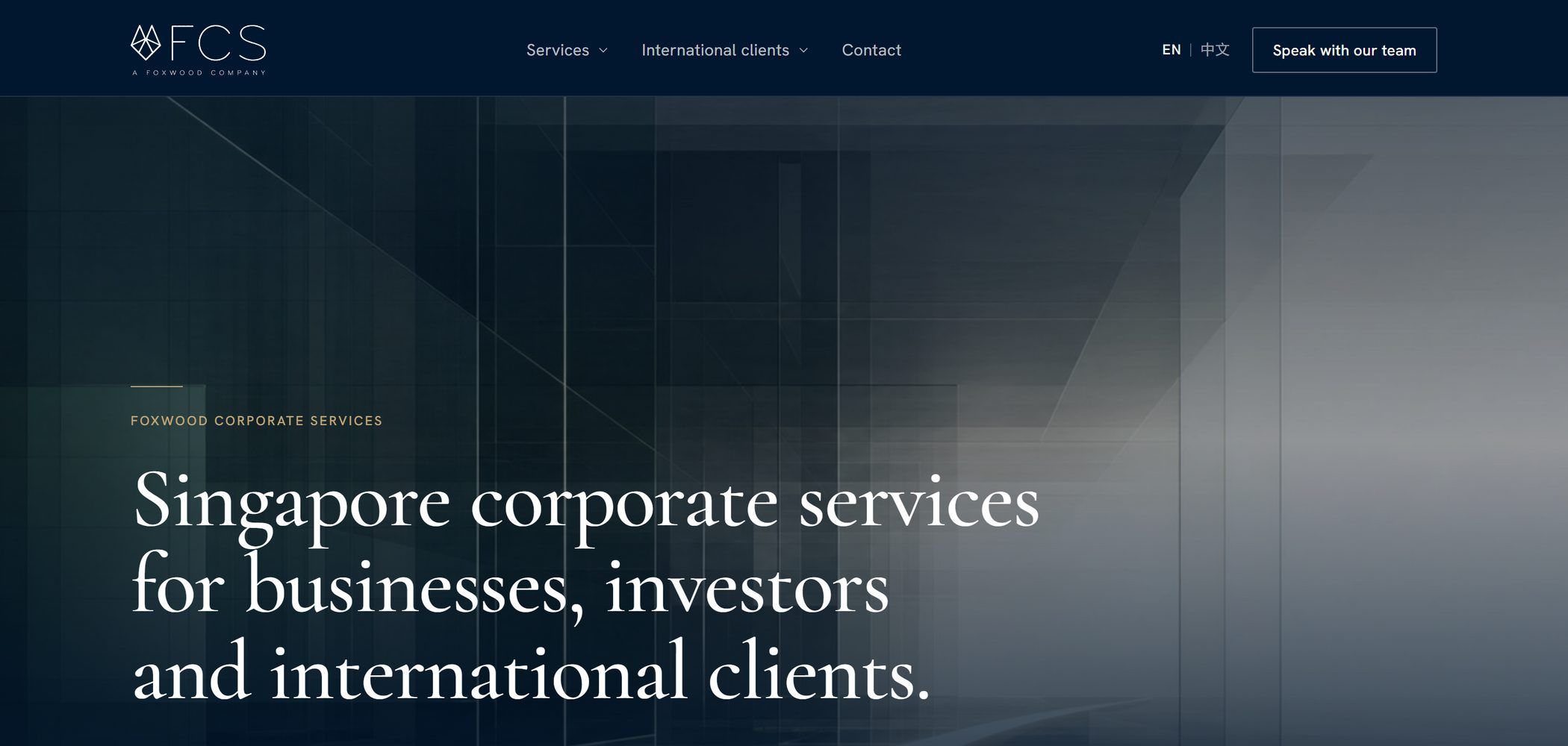 Foxwood Corporate Services website, homepage on desktop