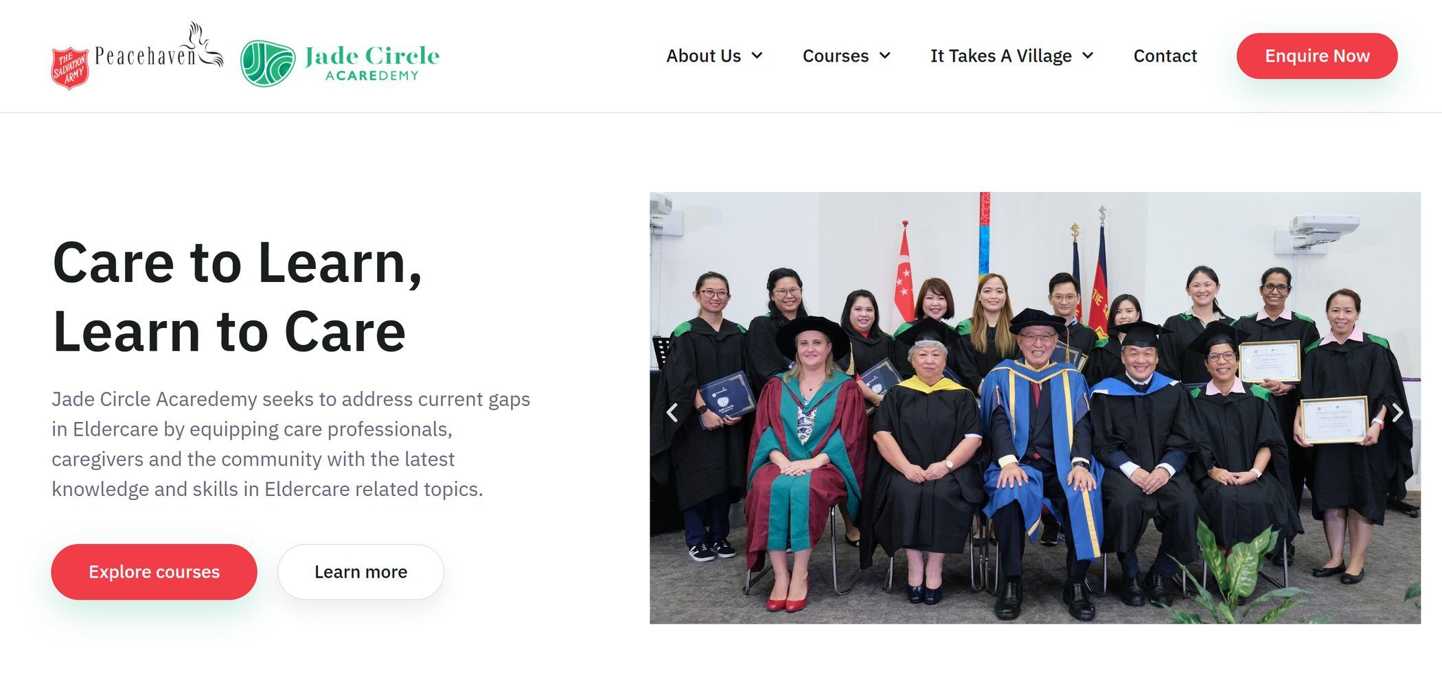 Jade Circle Acaredemy website, homepage on desktop