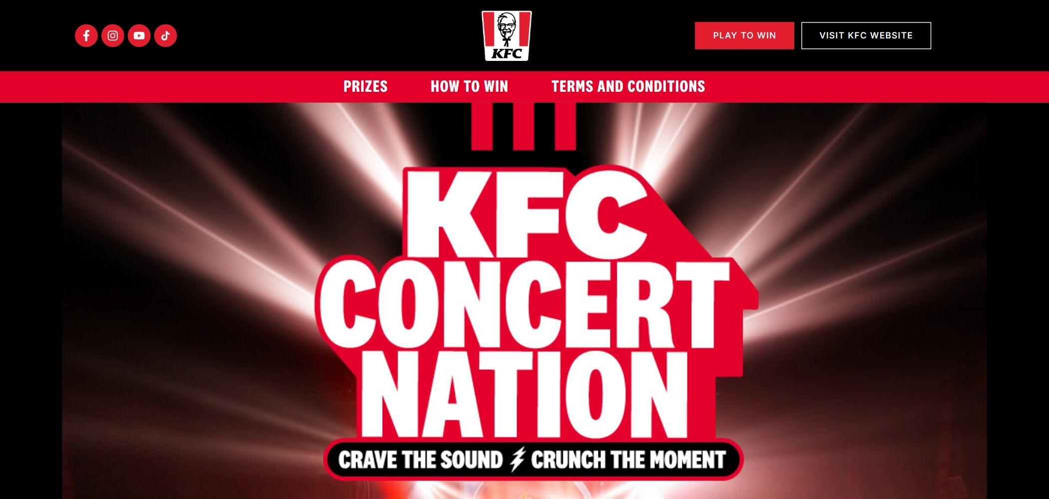 KFC Concert Nation website, homepage on desktop