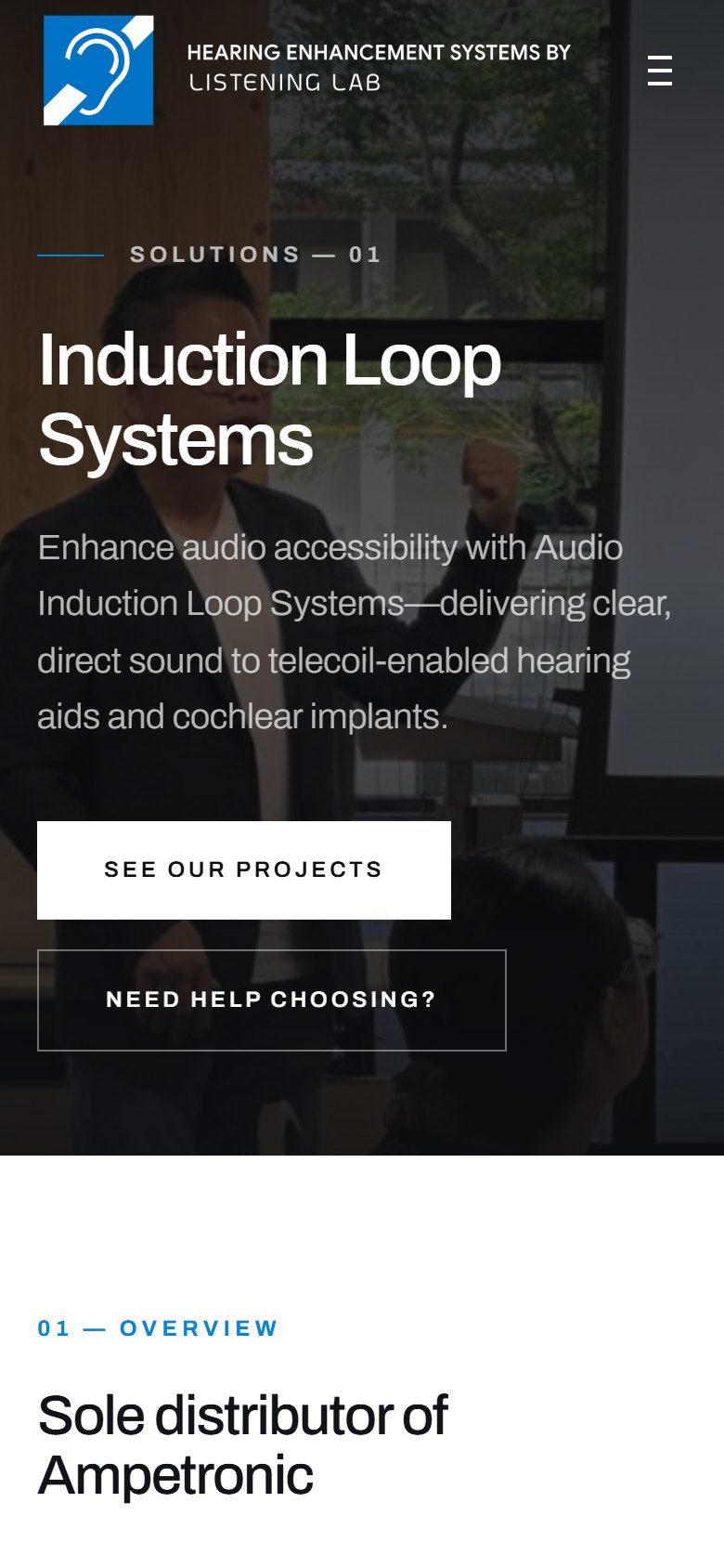 Loop System website on a phone: Induction loop systems solution page