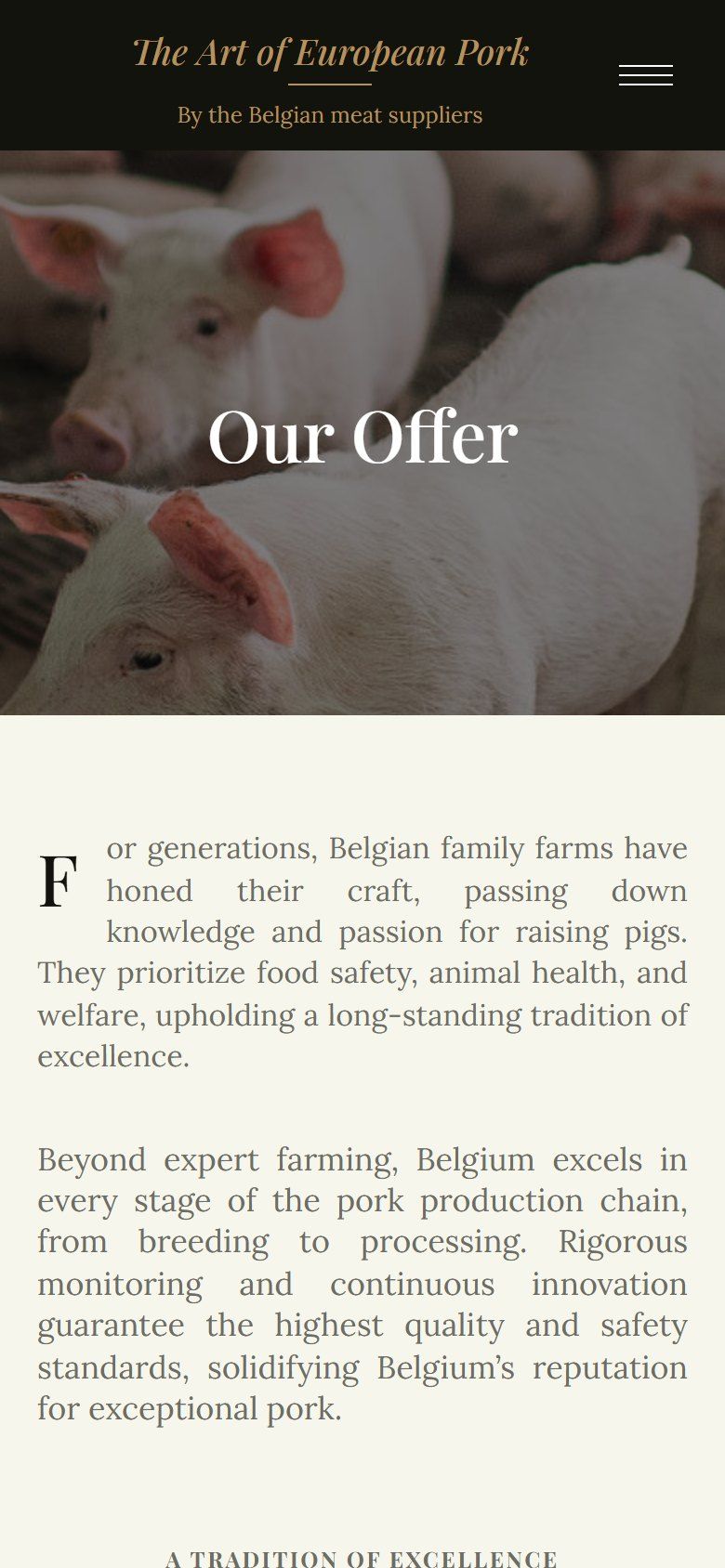 European Pork website on a phone: Our offer page