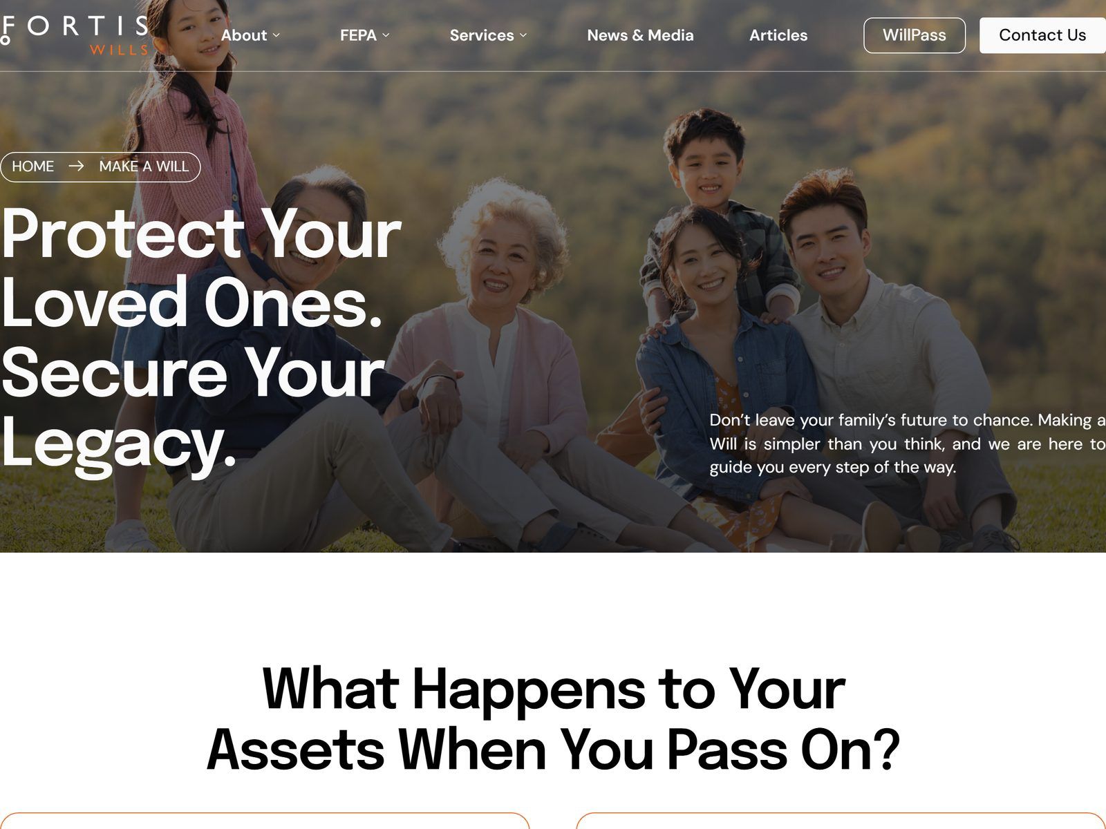 FortisWills website: Make a will page