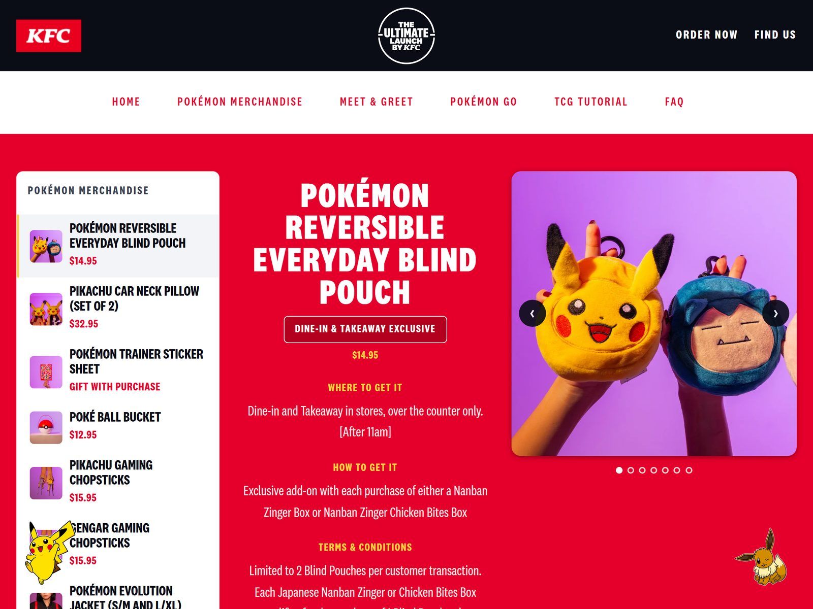 The Ultimate Launch by KFC website: Pokémon merchandise page