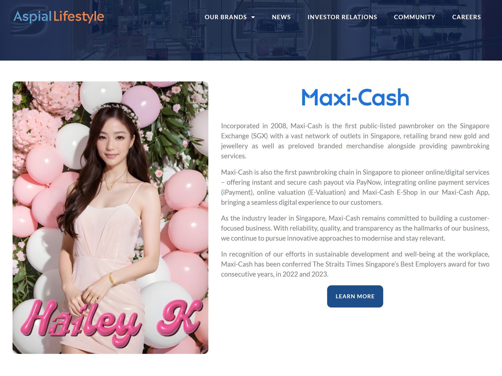 Aspial Lifestyle website: Maxi-Cash brand page
