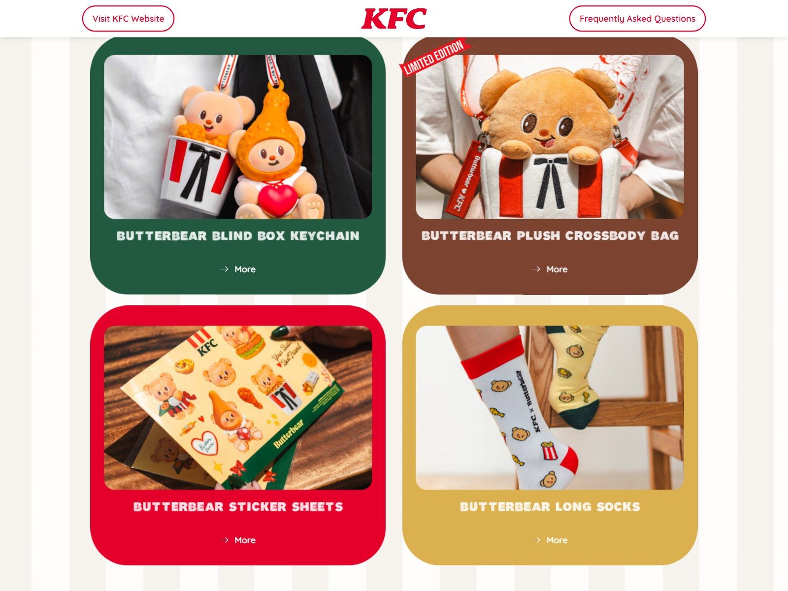 KFC x Butterbear website: Butterbear merchandise page