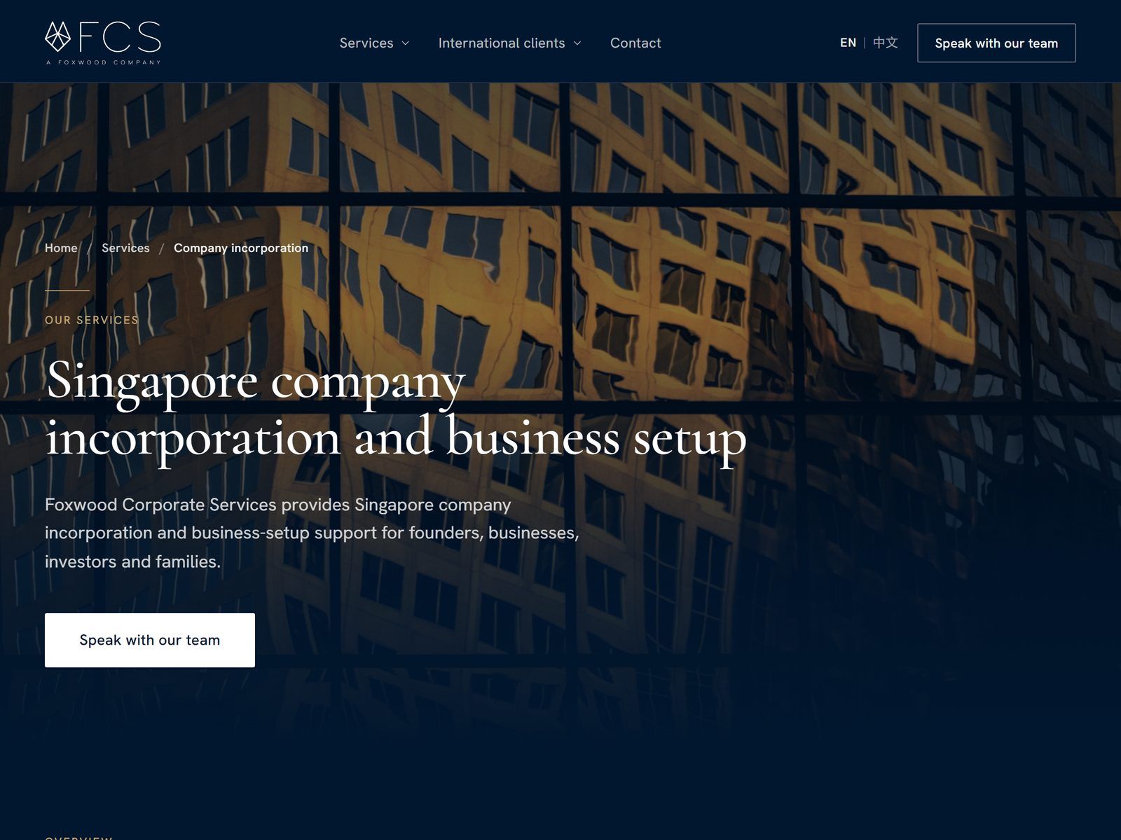 Foxwood Corporate Services website: Company incorporation service page