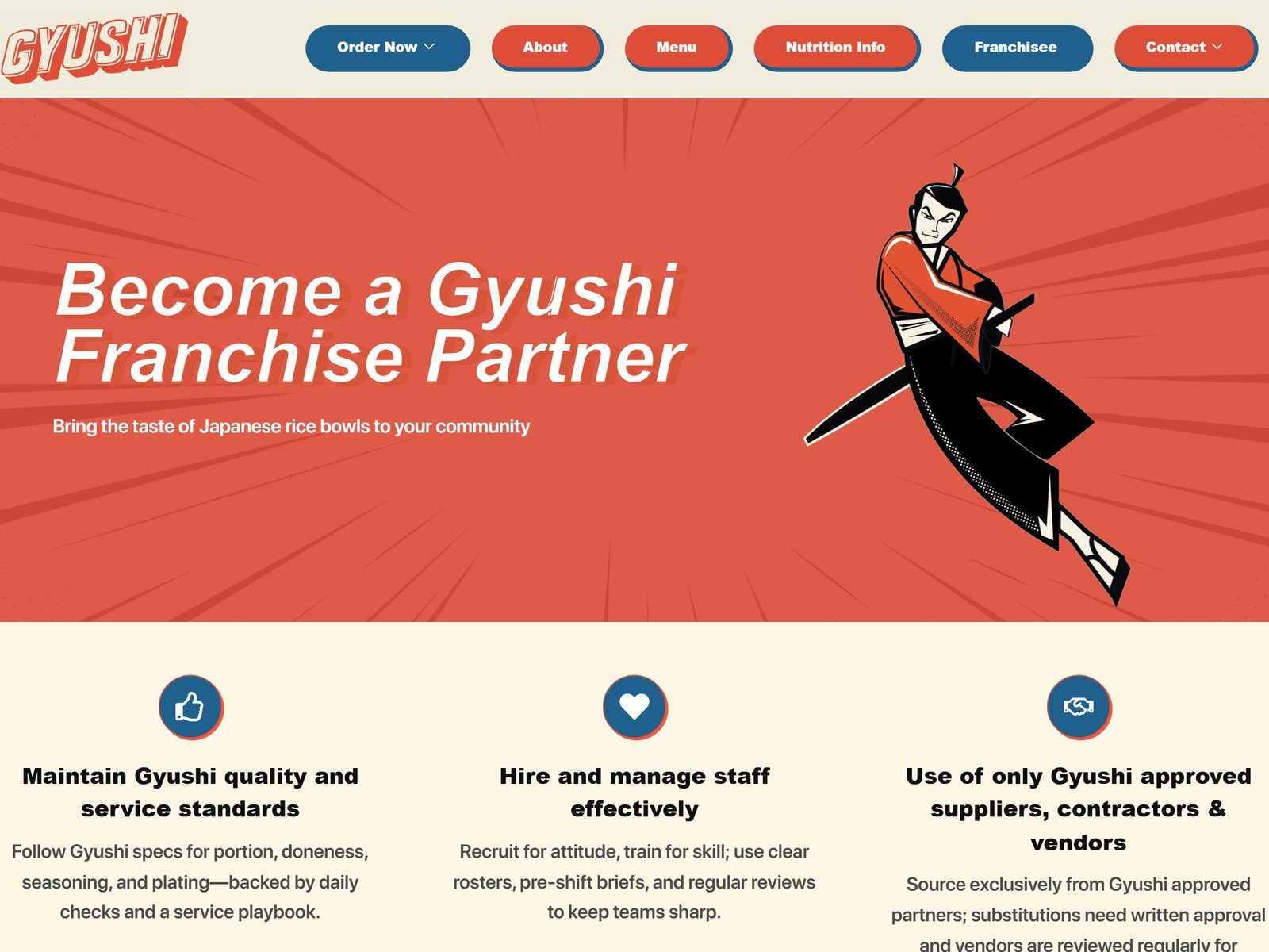 Gyushi website: Franchisee page