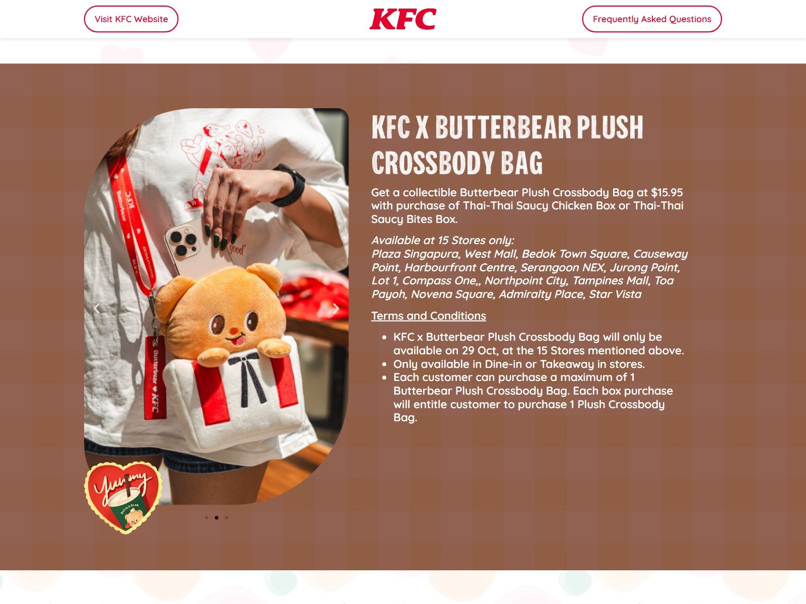 KFC x Butterbear website: Plush Crossbody Bag page