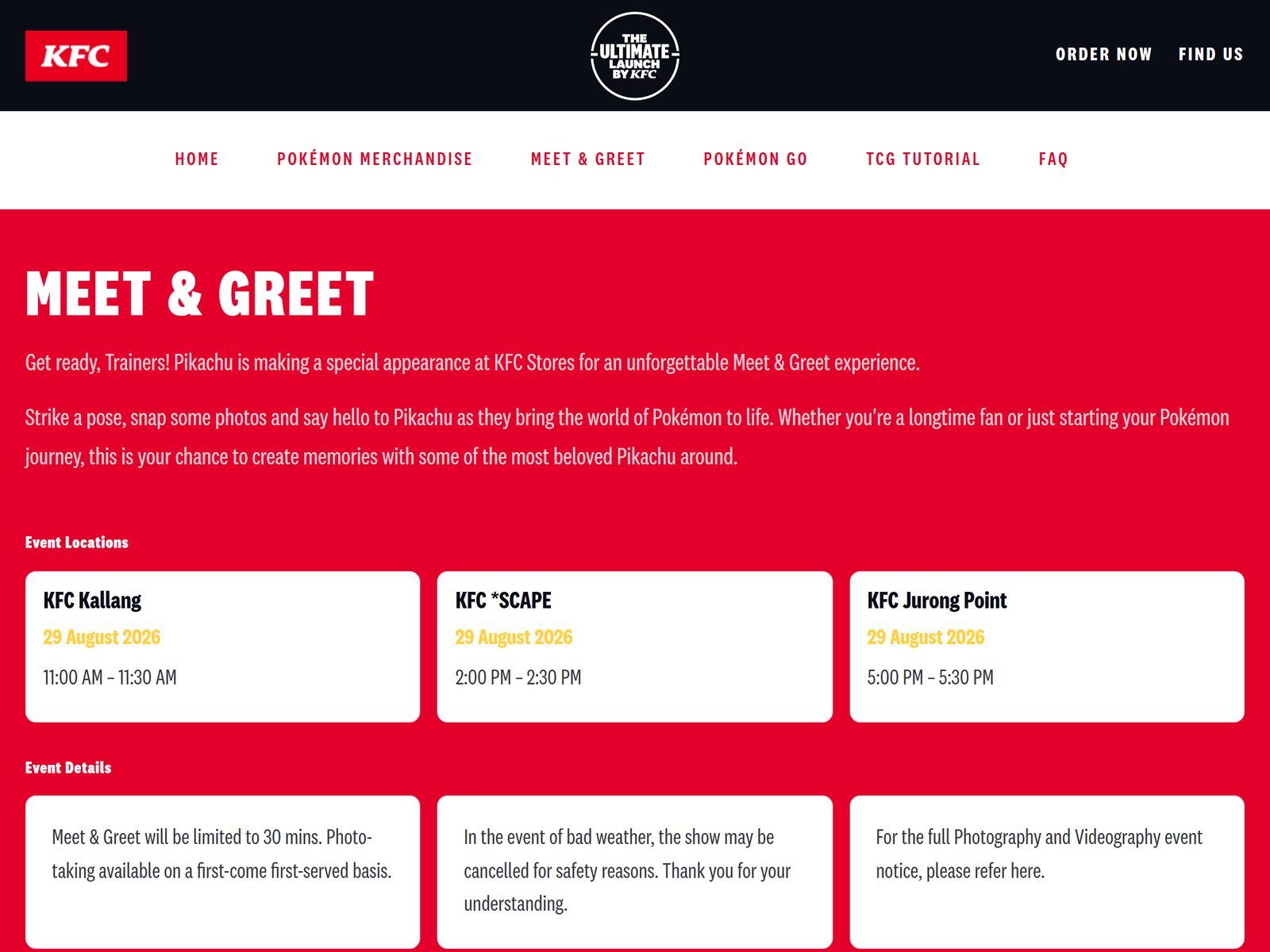 The Ultimate Launch by KFC website: Meet and greet page