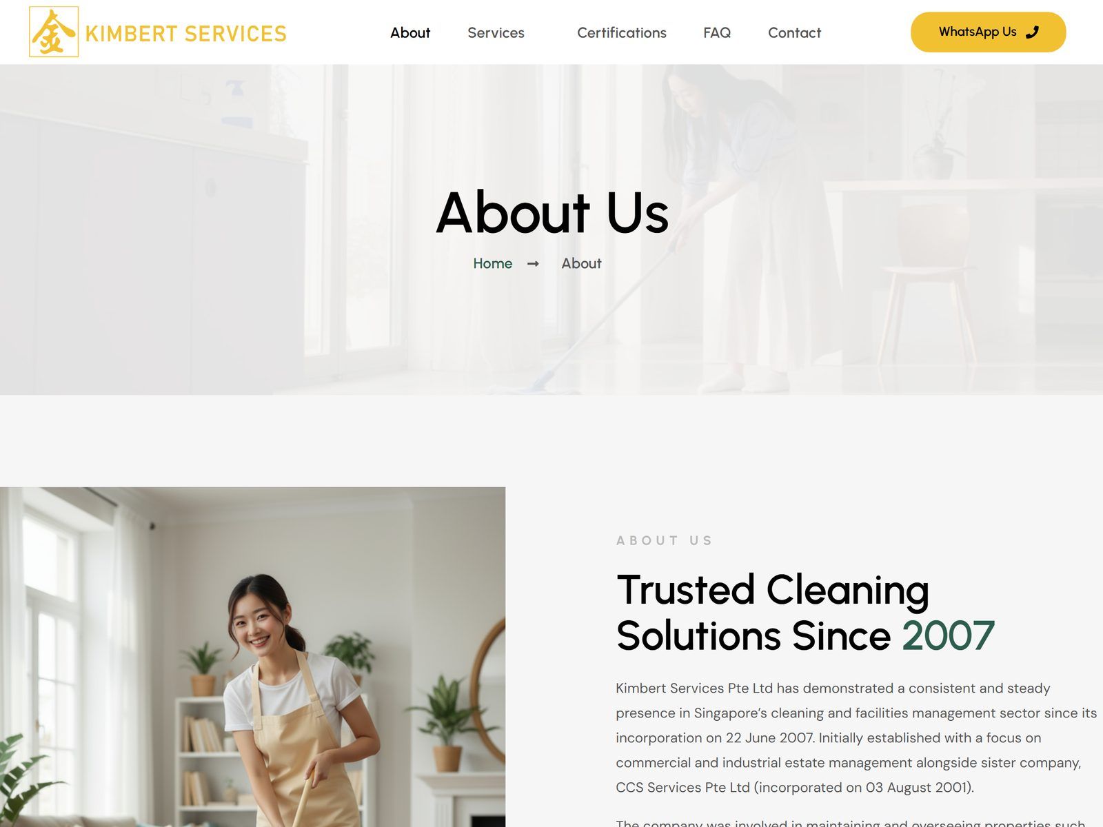 Kimbert Services website: About page