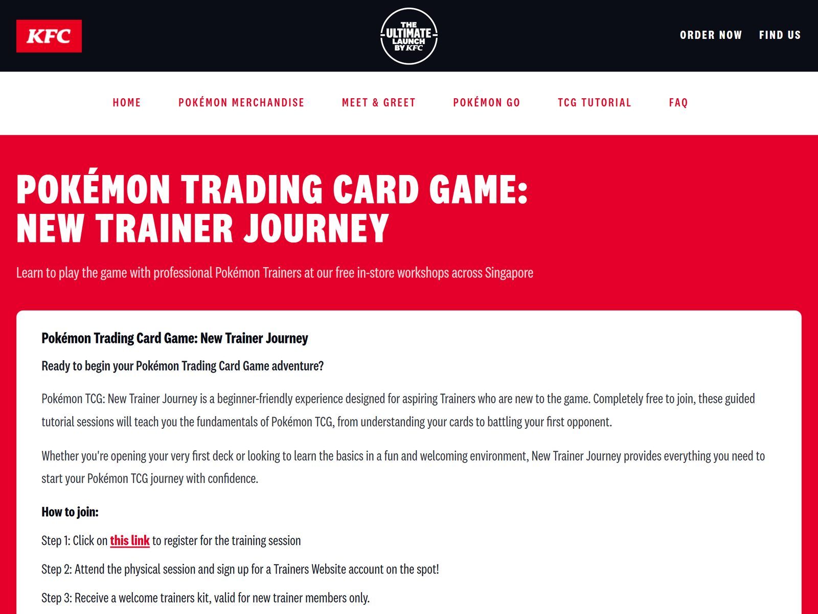 The Ultimate Launch by KFC website: TCG training page