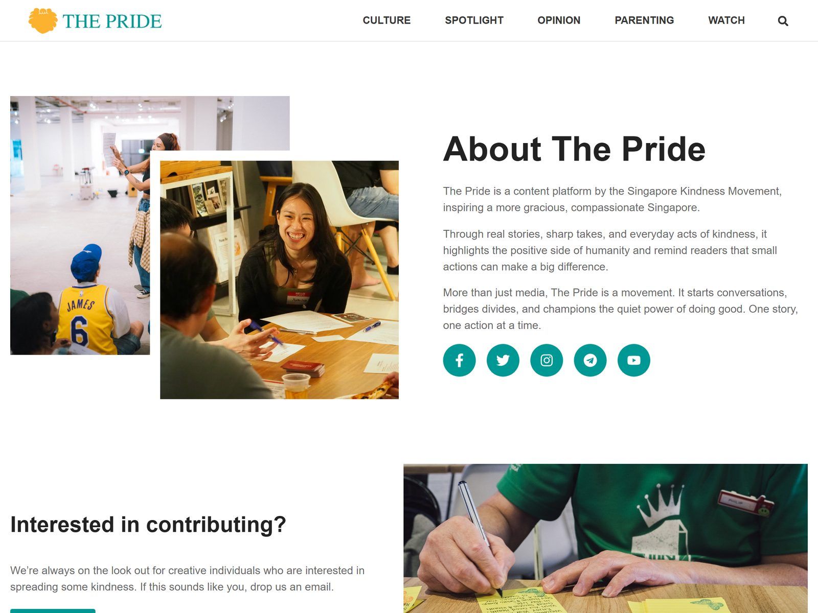 The Pride website: About us page