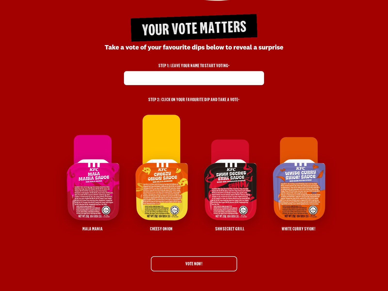 KFC Dips website: Vote for your favourite page
